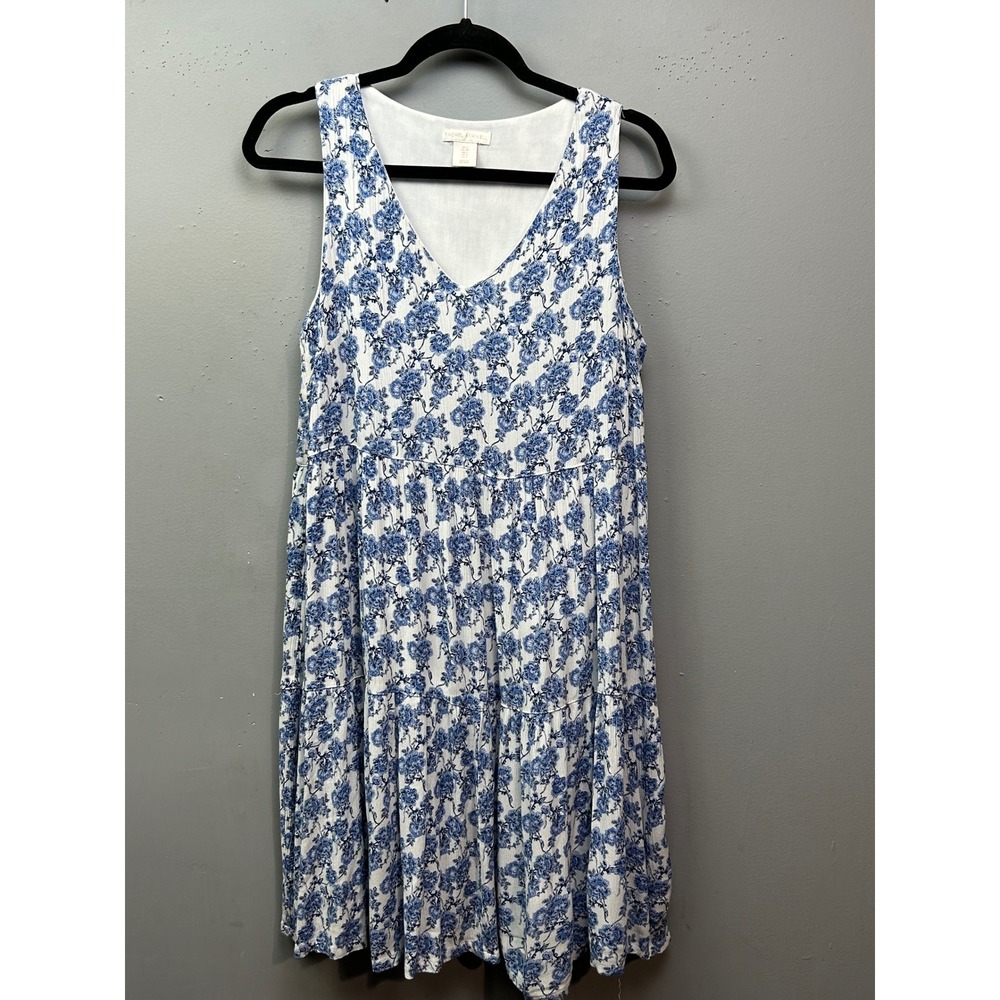 Rachel Ashwell Dress Womens Small Blue White Floral Tiered Babydoll V-Neck Rayon